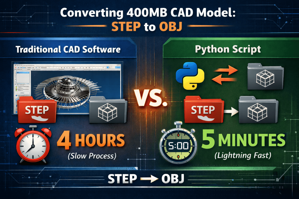 comparison of traditional cad software with python script when converting step model